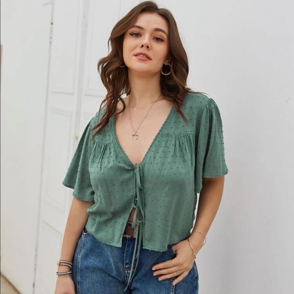 Sage Green Knot-Front Crop Top